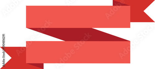 Two overlapping red ribbons are creating a zigzag shape against a clean white background, offering space for custom messages or designs
