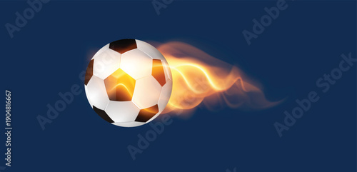 Football championship, soccer tournament event banner with fiery football and soccer ball with
fire flame illustration, soccer burning ball vector template