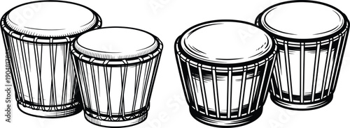 Hand Drum Percussion Set Line Art Illustration.