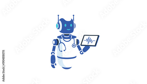 Robot doctor holding tablet medical tech