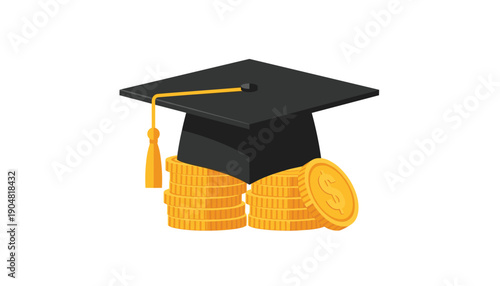 Graduation cap on gold coins education investment