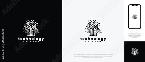 Technology Digital Tree Logo Design Circuit Board Network Concept.
