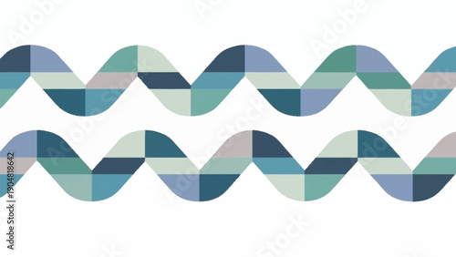 Abstract geometric wave pattern with colorful mosaic design elements.