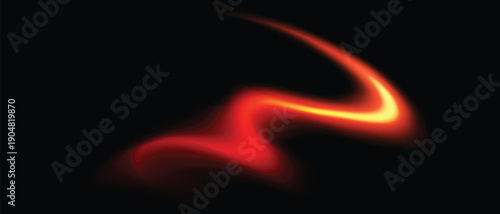Fiery abstract swirl of red and orange glowing light on black background