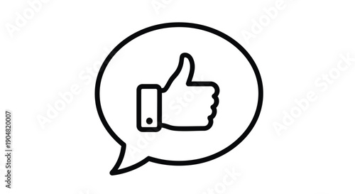 Simple black and white line drawing of a thumbs up inside a speech bubble