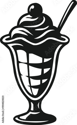 Elegant ice cream sundae silhouette in a classic glass cup