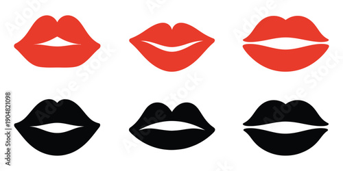 Female Lips Icon Set vector and flat design with mouth silhouettes for cosmetic branding, facial expression illustration