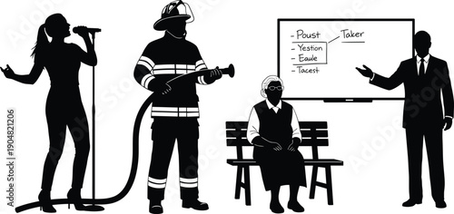 Black and white bird silhouette illustration, perched crows on tree branches, stark contrast wildlife art, symbolic nature design composition