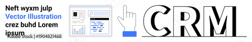 Customer relationship management, data visualization, marketing tools, software implementation, business analytics, CRM systems. Visual of interface, cursor CRM text. Customer relationship