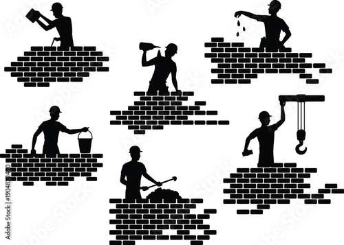 Silhouettes of diverse people activities including bowing figures, wheelchair user, elderly with cane and walking businessman for social inclusion