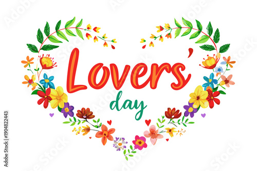 The shape of a heart drawn with a multitude of leaves and colorful flowers on a white background - Valentine's Day - Lovers' Day - Spring is coming .vector icon