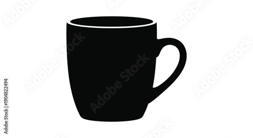 A minimalist graphic depiction of a black coffee mug showcasing its simple form and handle high quality professional