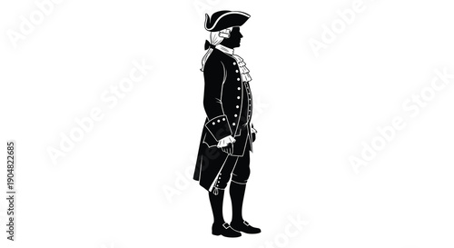 A striking black silhouette depicts a man in 18th century attire showcasing historical fashion and elegance high quality professional