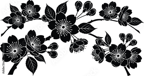 Title (20 Words) Elegant peony flower arrangement with blooming blossoms and detailed leaves, black and white botanical vector for decorative floral design projects