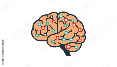 Brain neural network connection orange nodes