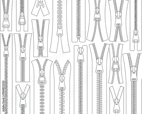 A Detailed Technical Illustration Showcasing a Variety of Zipper Types and Components