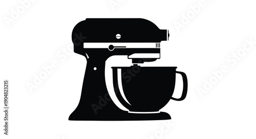 A striking black and white silhouette depicts a kitchen stand mixer showcasing its iconic design and functionality high quality professional