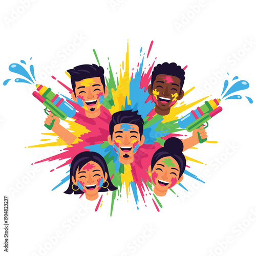 Celebration with joyful people throwing colorful powder in unity