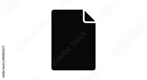 A minimalist illustration depicts a solid black rectangle with a slightly rounded upper right corner resembling a document