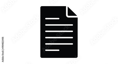 A simple solid black icon depicts a document or page with multiple horizontal lines representing text high quality