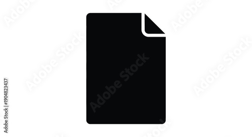 A simple minimalist graphic depicts a black rectangular shape with a slightly rounded upper right corner on white