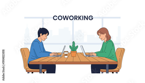 Coworking space people laptop office team