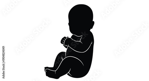 Silhouette of a baby in a fetal position depicted in stark black and white