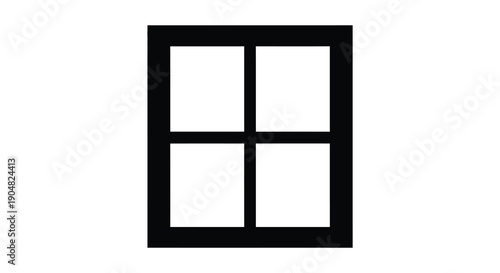 A minimalist depiction of a black rectangular window frame divided into four equal panes high quality professional detailed