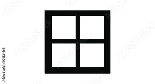A minimalist depiction features a black rectangular window frame divided into four equal panes high quality professional detailed
