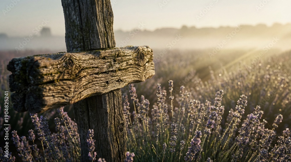 Obraz premium Wooden Cross in Lavender Field