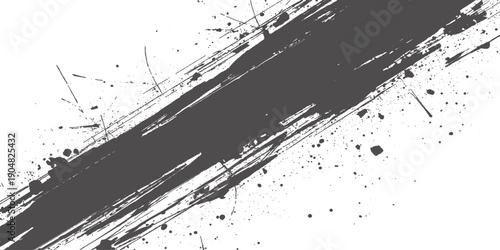 Abstract grunge vector background featuring a messy black ink splatter design with a dirty paint brush texture and a grungy spray stain border element