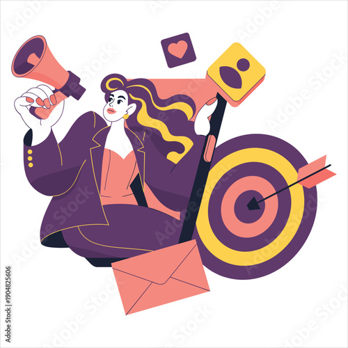 Businesswoman effectively using social media and marketing tools to reach her target audience