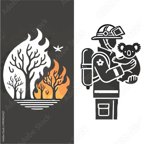 Firefighter Rescuing Koala From Burning Forest rescue