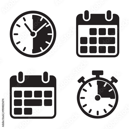 Time blocking focus productivity silhouette vector illustration with hourglass timer
