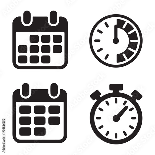 Time blocking goal tracking productivity silhouette vector illustration concept