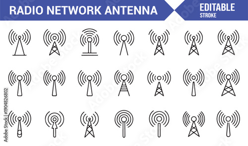 Network Signal Antenna Linear Icons for Technology