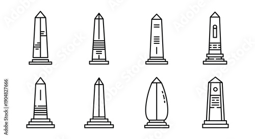Set of ancient egyptian obelisks in various linear designs