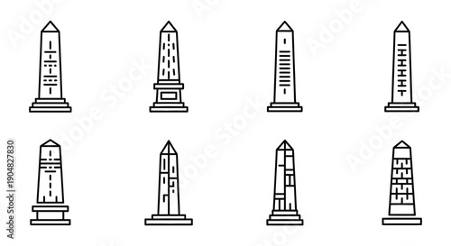 Set of ancient egyptian obelisks in various linear designs