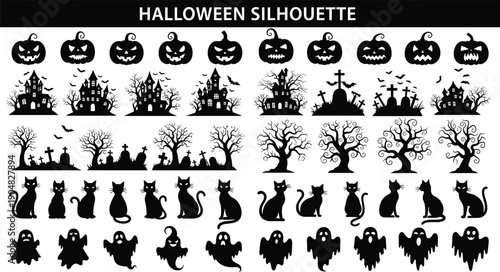 Collection of black camel silhouettes in desert landscapes featuring riders palm trees sand dunes and sun for middle eastern travel.