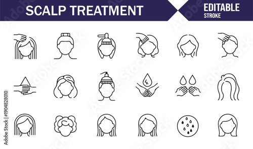 Hair Care and Scalp Wellness Editable Line Symbols