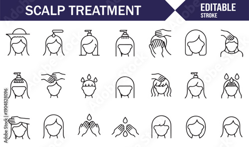 Hair Treatment Routine Minimal Outline Icon Pack