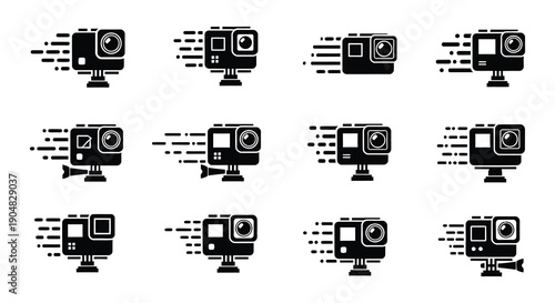 Multiple action camera icons depicting speed and movement