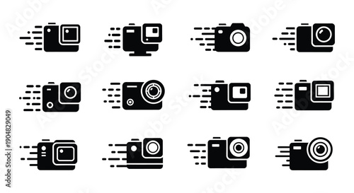 Multiple action camera icons depicting speed and movement