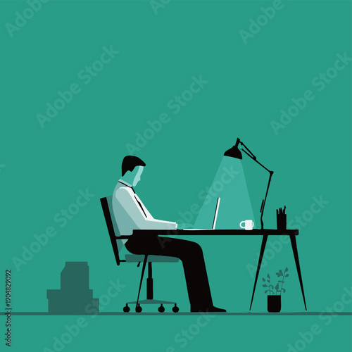 Overworked Professional at Desk Illustration