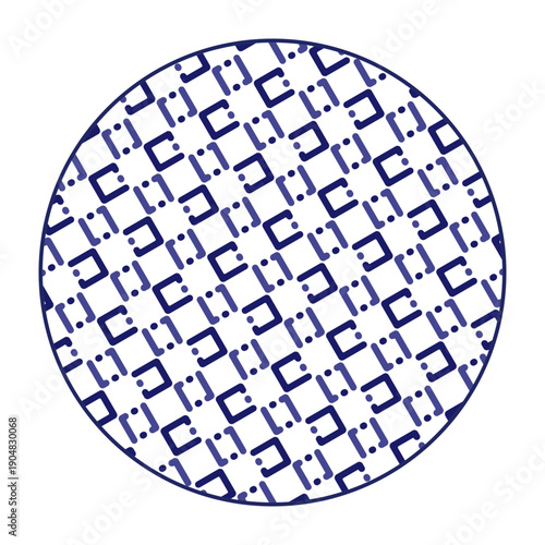 Porcelain plate with traditional blue on white design in Asian style. design pattern for background, plate, dish, bowl, lid, tray, salver, vector illustration art embroidery. cube pattern plate.