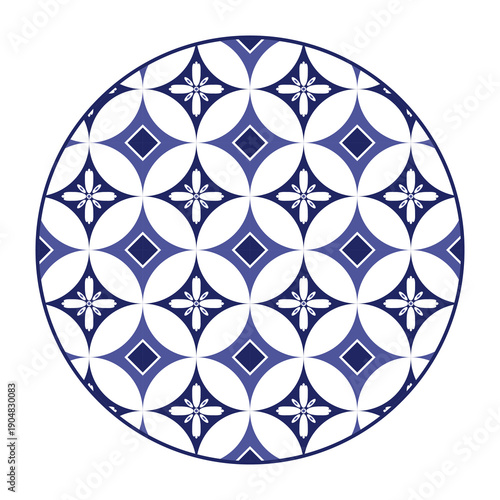 Porcelain plate with traditional blue on white design in Asian style. design pattern for background, plate, dish, bowl, lid, tray, salver, vector illustration art embroidery. flower pattern plate.