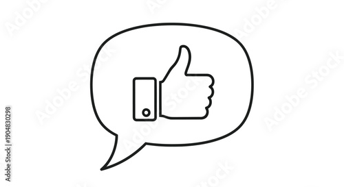 Simple line drawing of a speech bubble containing a thumbs up symbol