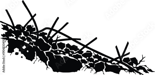 Barbed Wire Debris War Zone Silhouette Illustration.