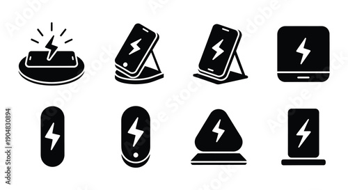 Wireless charging icons depicting various devices and power symbols