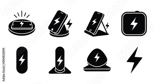 Wireless charging icons depicting various devices and power symbols